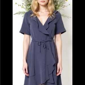 Chic Asymmetrical Navy Dress with Ruffles
